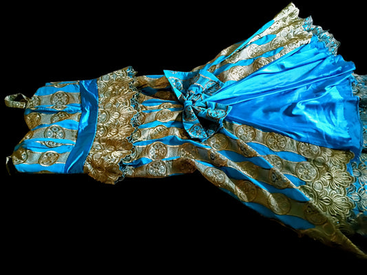 Blue African Lace Sleeveless Top & Maxi Skirt Set – Pre-Owned – Size 14